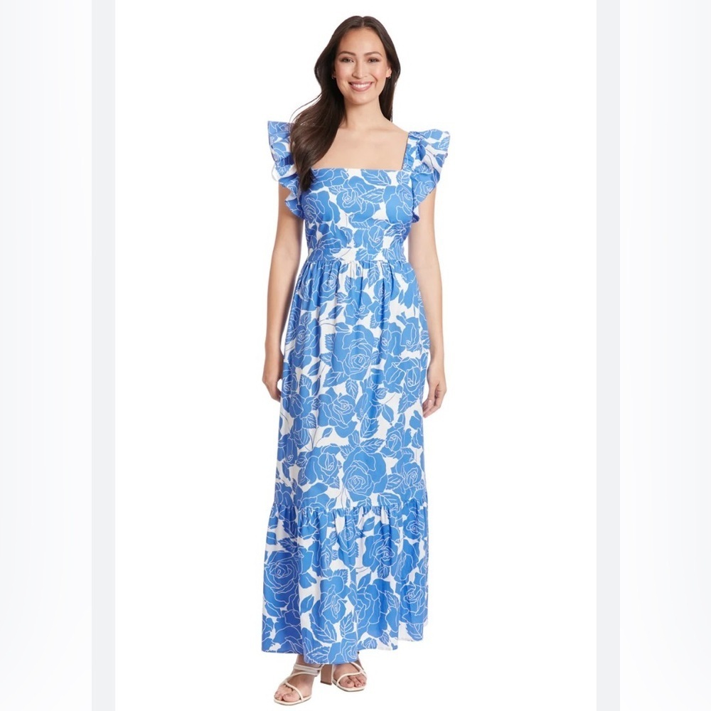 London Times Plus Size Floral Ruffle Sleeve Dress 18W